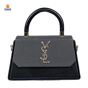 Chic Black & Grey Top Handle Bag with Gold-Tone Logo