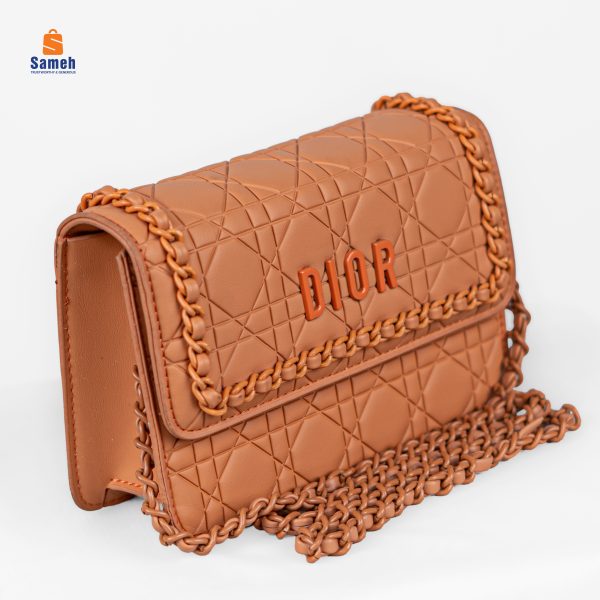 Bold Orange Quilted Flap Bag with Chain Strap - Image 2