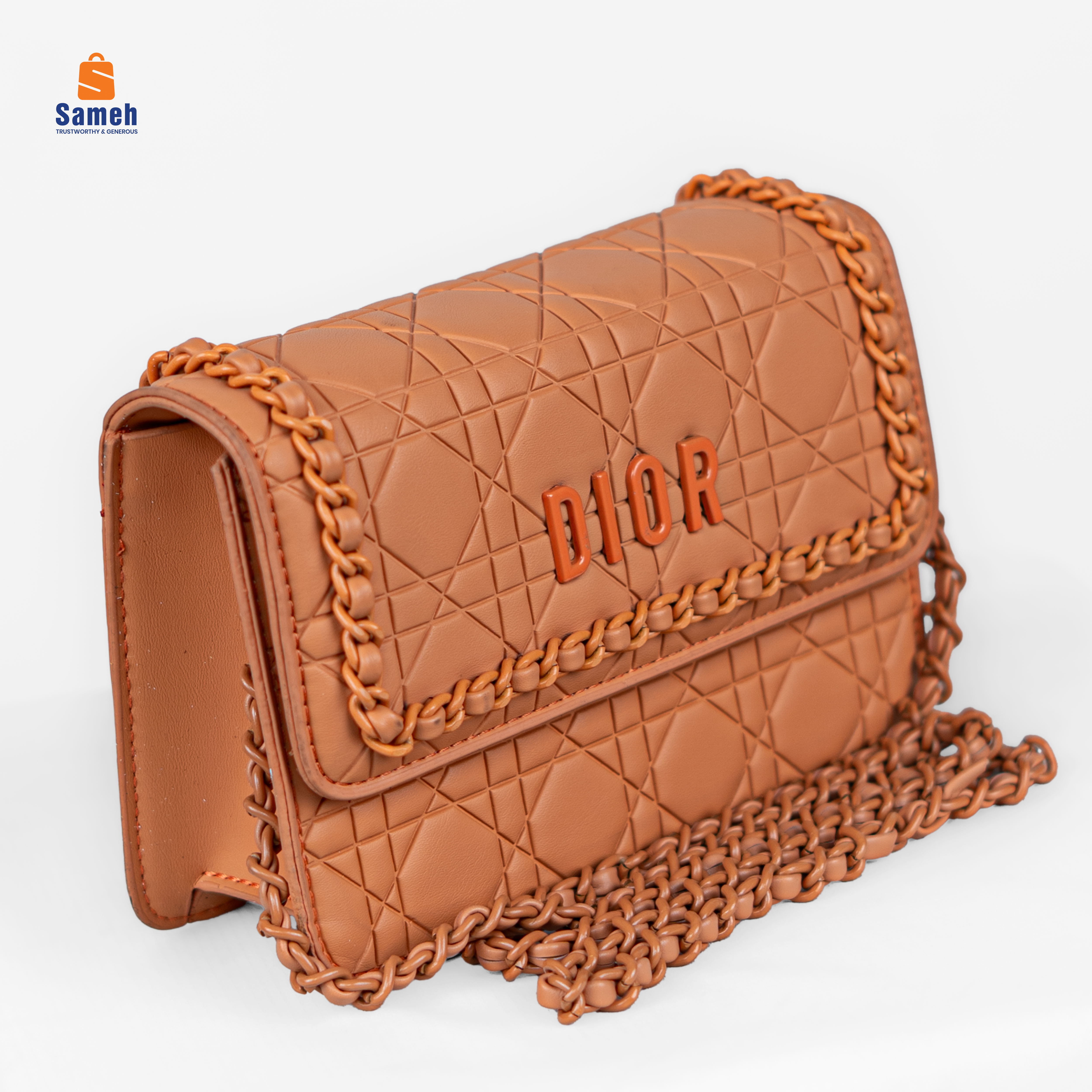 Bold Orange Quilted Flap Bag with Chain Strap - Image 2