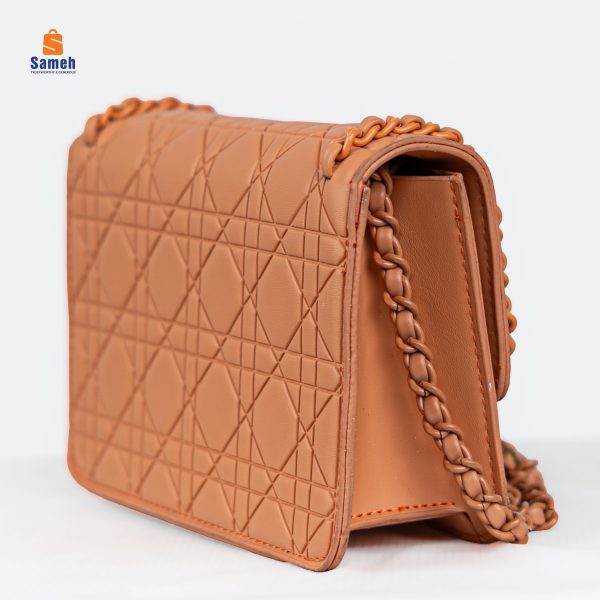 Bold Orange Quilted Flap Bag with Chain Strap - Image 3