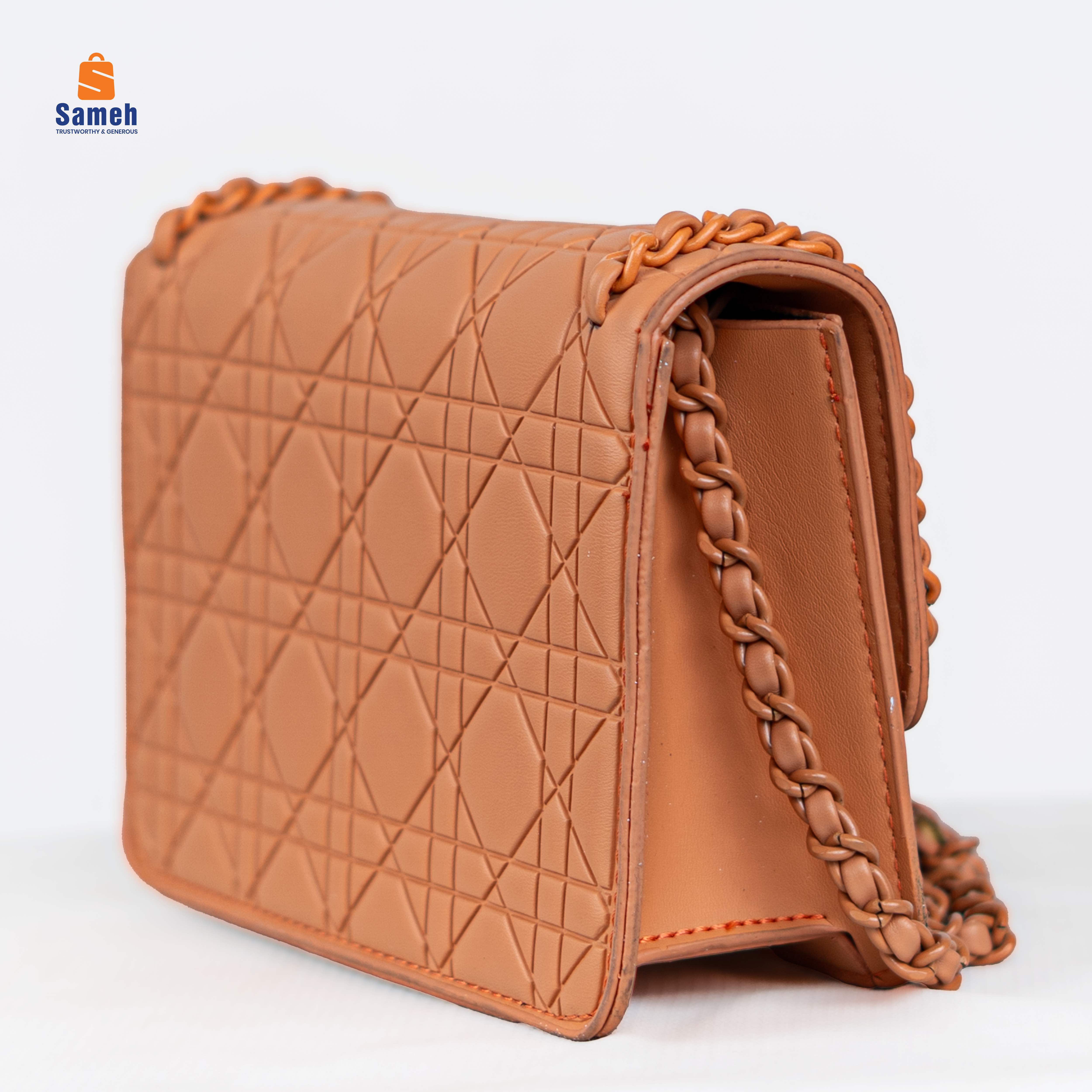 Bold Orange Quilted Flap Bag with Chain Strap - Image 3