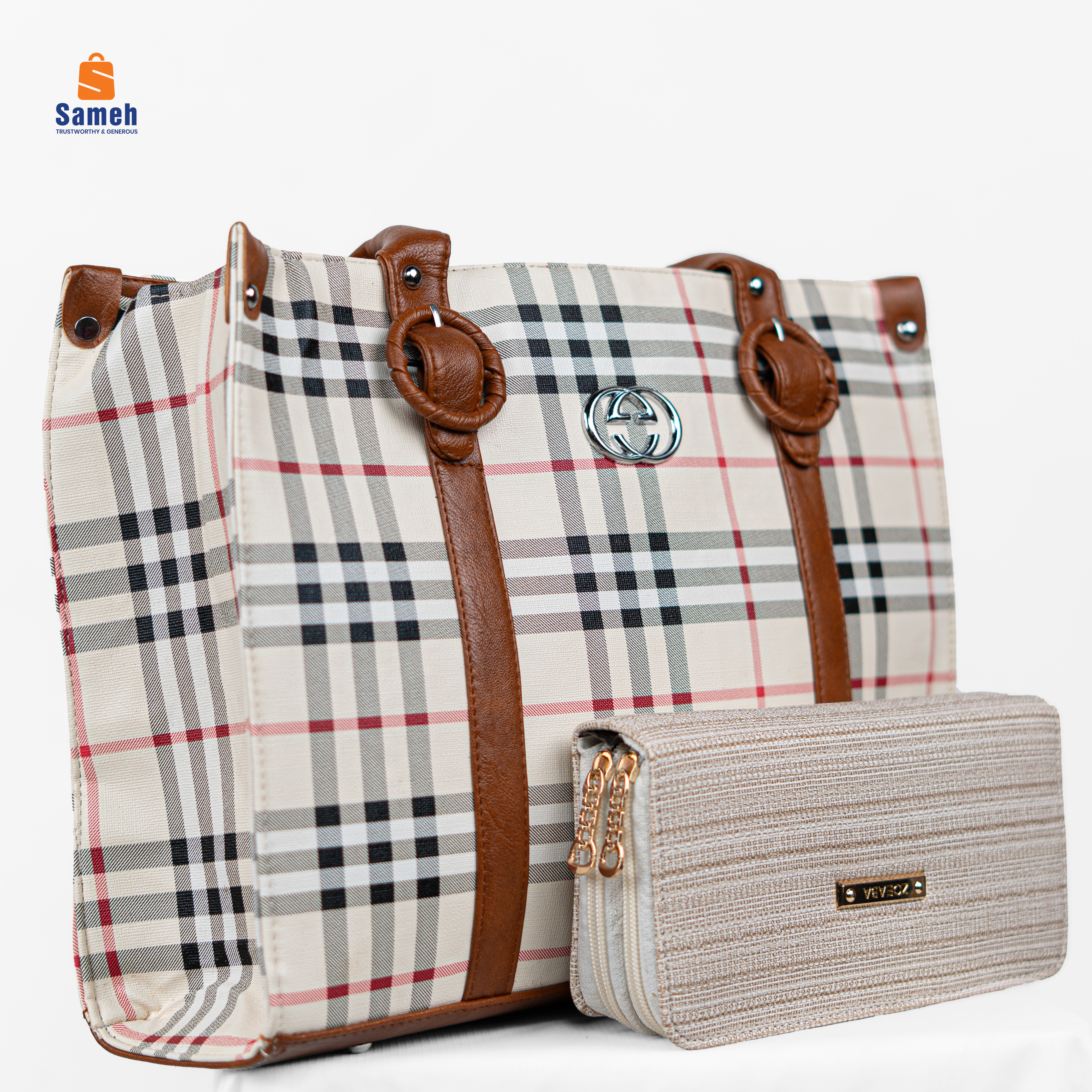 Classic Plaid Tote and Matching Zippered Wallet Set