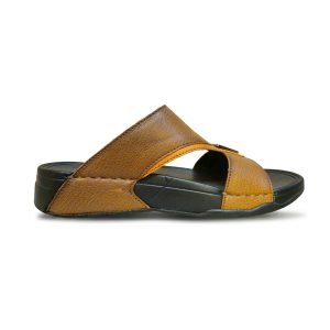 Men's Arabian Leather Slide Sandals – Tan Brown with Black Sole  Comfortable Footwear